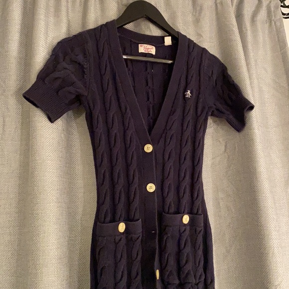 Navy cardigan size small. Nice big white buttons. - Picture 2 of 4